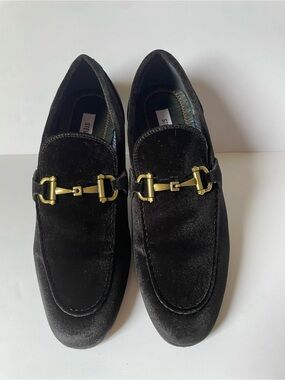 Steve Madden Black Velvet Loafers with Gold Horsebit Mens size 9 Dress Shoes